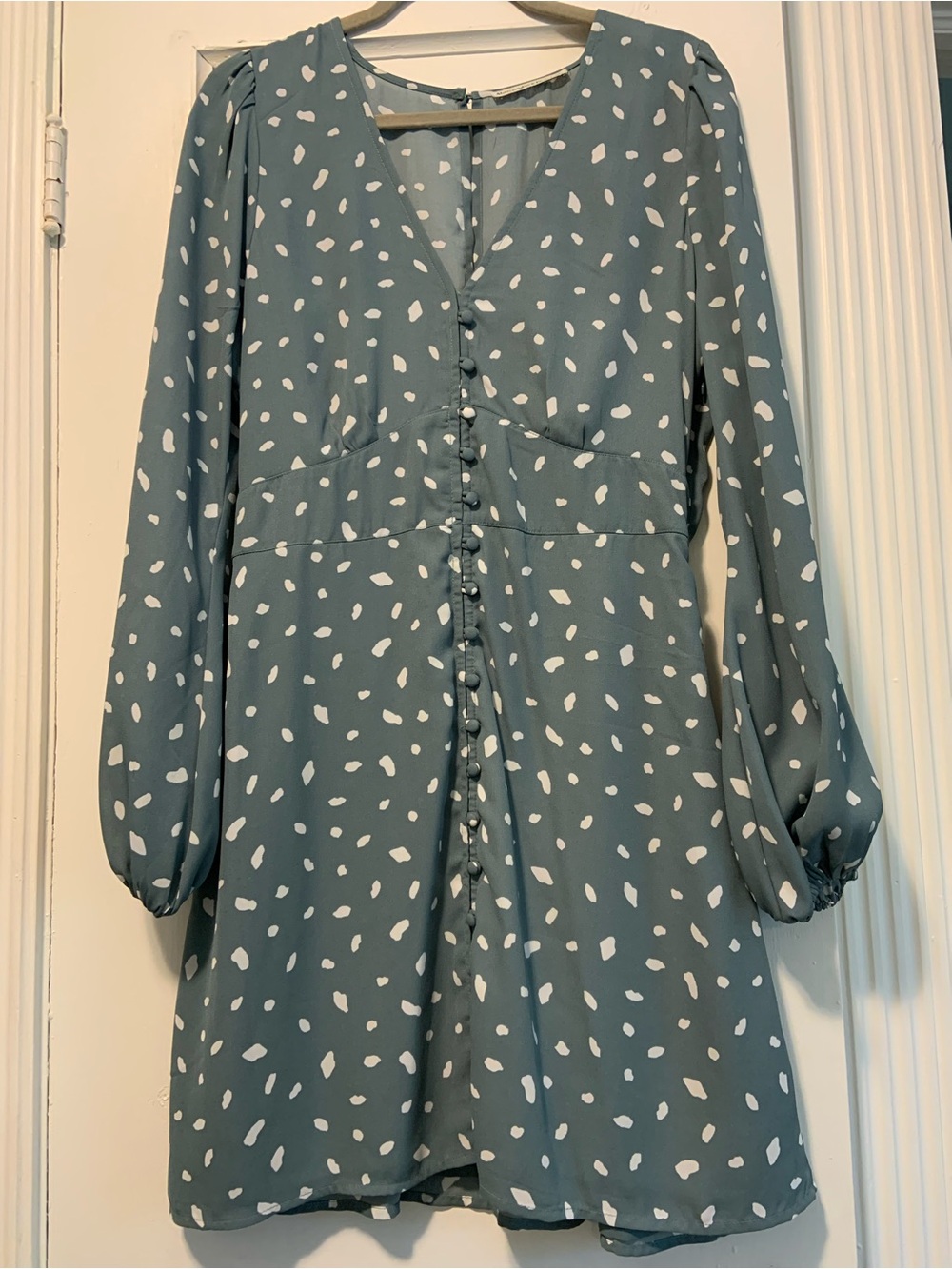 Abercrombie & Fitch Slate Blue Polka Dot Button-Front Dress
